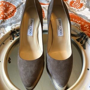 Jimmy Choo Nude Suede Round Toe Pumps